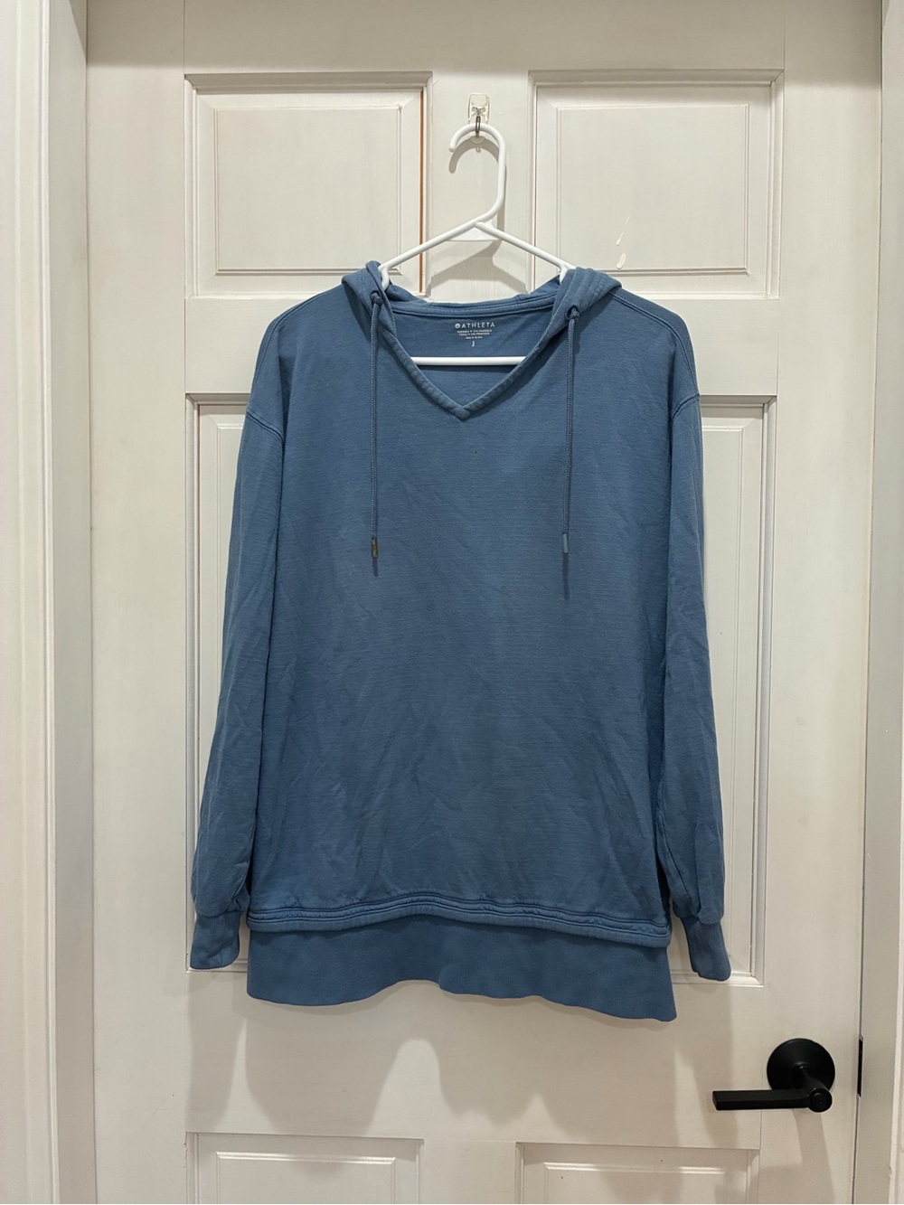 Athleta women’s Slate Blue V-Neck Hooded Sweater